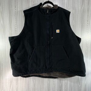 Carhartt Loose-Fit Washed Duck Sherpa-Lined Mock-Neck Vest Black Men 4XL Hunt
